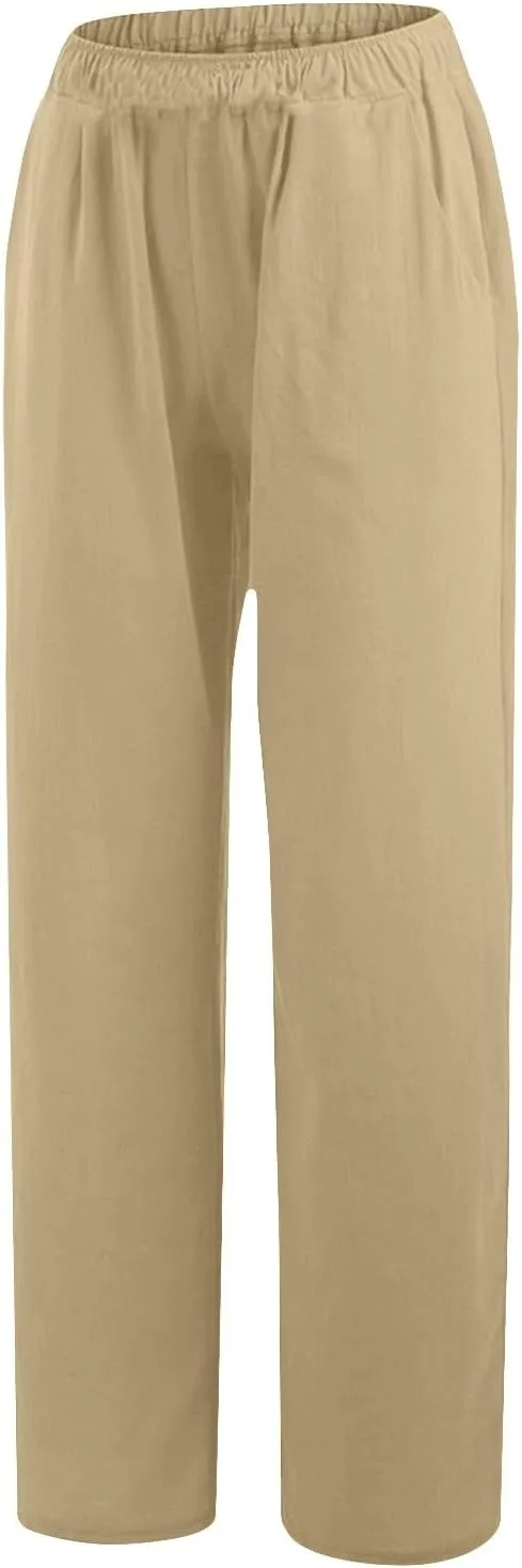 jsaierl Women's High Waist Linen Pants Casual Loose Summer Wide Leg Pants 2025 Comfy Lightweight Lounge Yoga Trousers