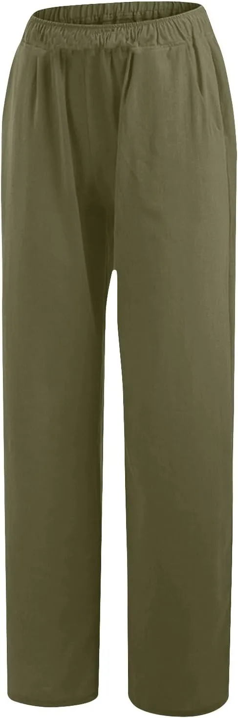 jsaierl Women's High Waist Linen Pants Casual Loose Summer Wide Leg Pants 2025 Comfy Lightweight Lounge Yoga Trousers