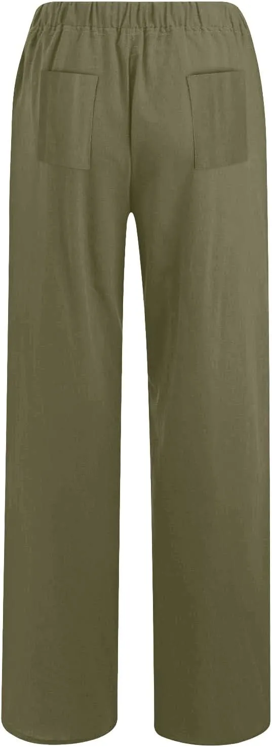jsaierl Women's High Waist Linen Pants Casual Loose Summer Wide Leg Pants 2025 Comfy Lightweight Lounge Yoga Trousers