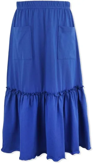 KIDNATION Girls Cotton Maxi Skirts Casual Ruffles Skirt with Pockets Soft Elastic Waist Skirt for Tutu Dance Sport 4-12 Years