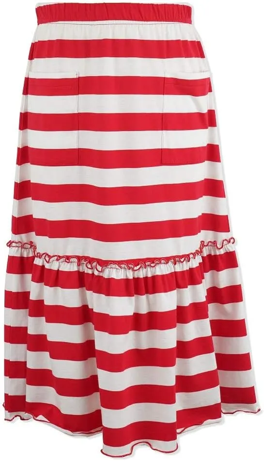 KIDNATION Girls Cotton Maxi Skirts Casual Ruffles Skirt with Pockets Soft Elastic Waist Skirt for Tutu Dance Sport 4-12 Years