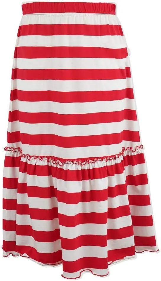 KIDNATION Girls Cotton Maxi Skirts Casual Ruffles Skirt with Pockets Soft Elastic Waist Skirt for Tutu Dance Sport 4-12 Years
