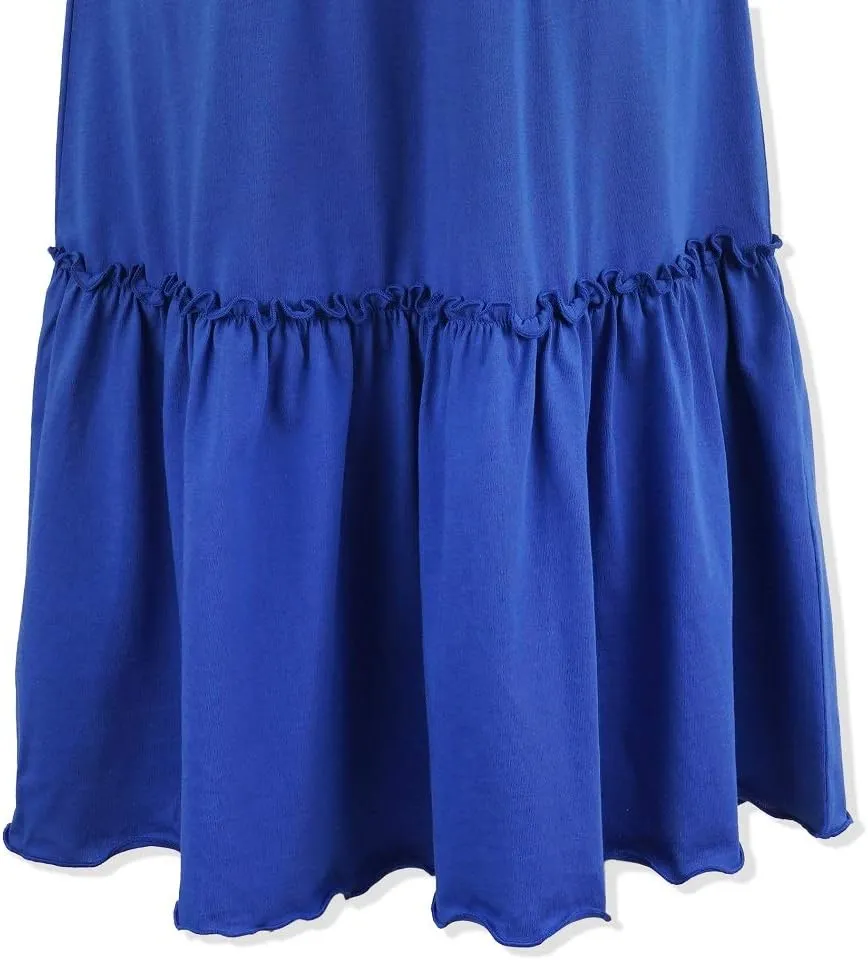 KIDNATION Girls Cotton Maxi Skirts Casual Ruffles Skirt with Pockets Soft Elastic Waist Skirt for Tutu Dance Sport 4-12 Years