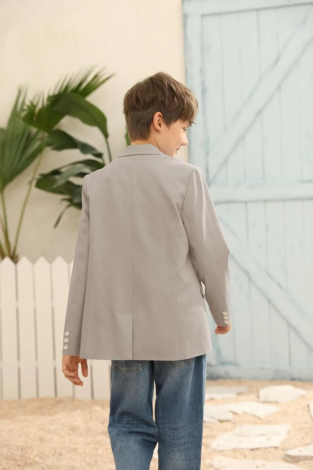 Kingdenergy Kids Boys Blazers Casual 2 Buttons Front Notched Lapel Suit Jackets School Uniform