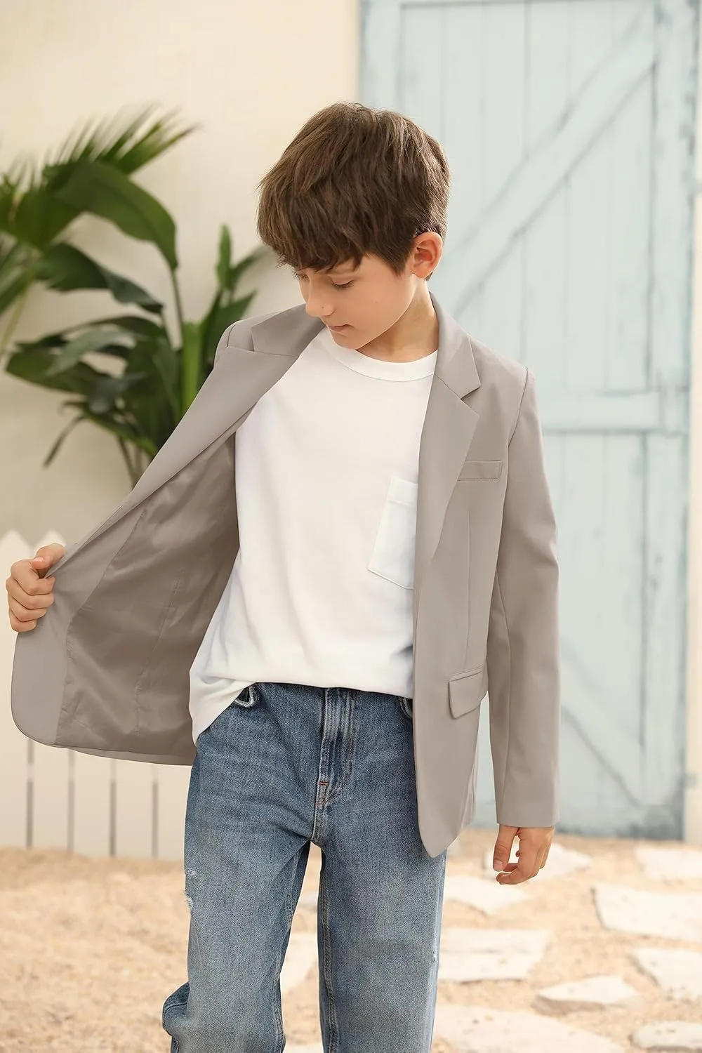 Kingdenergy Kids Boys Blazers Casual 2 Buttons Front Notched Lapel Suit Jackets School Uniform