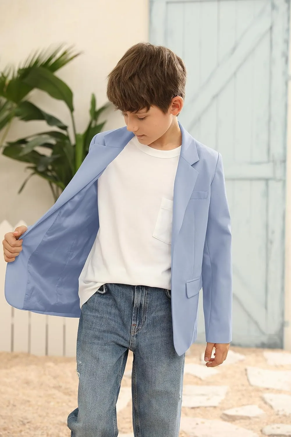 Kingdenergy Kids Boys Blazers Casual 2 Buttons Front Notched Lapel Suit Jackets School Uniform