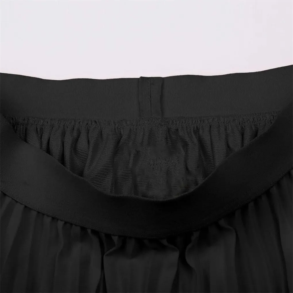 Ladies Pleated Skirts, Elastic Waist, Solid-Color, High Waist, Lined Retro Skirts
