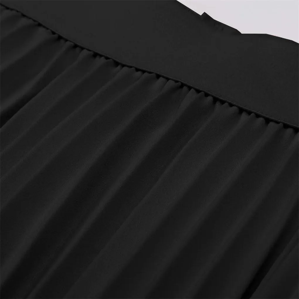 Ladies Pleated Skirts, Elastic Waist, Solid-Color, High Waist, Lined Retro Skirts