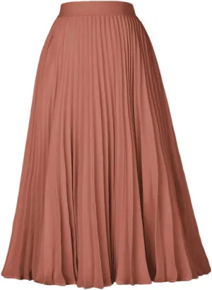 Ladies Pleated Skirts, Elastic Waist, Solid-Color, High Waist, Lined Retro Skirts