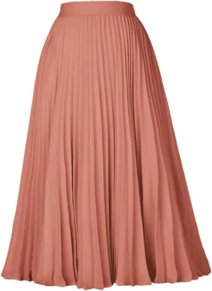 Ladies Pleated Skirts, Elastic Waist, Solid-Color, High Waist, Lined Retro Skirts