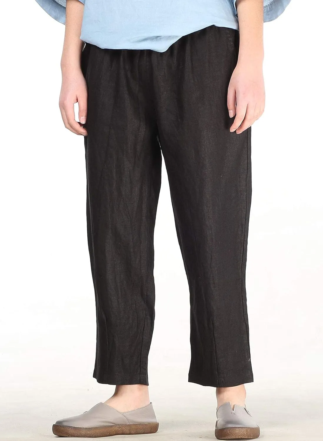 LaovanIn Women's Linen Cropped Pants Tapered Ankle Capris Trousers Elastic Waist