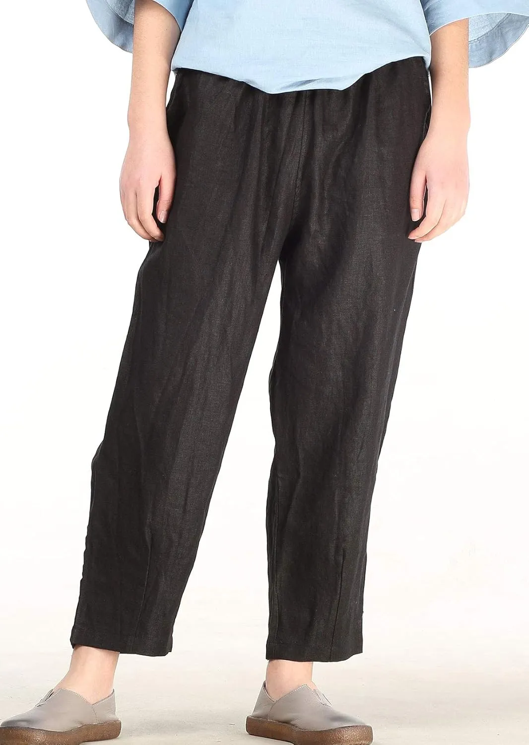 LaovanIn Women's Linen Cropped Pants Tapered Ankle Capris Trousers Elastic Waist