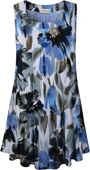 LARACE Plus Size Tops for Women Summer Square Neck Sleeveless Tunic Pleated Loose Casual Tank Tops