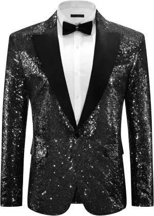 Lars Amadeus Sequin Blazers for Men's Peak Lapel Glitter Sport Coat Wedding Sparkly Suit Jacket