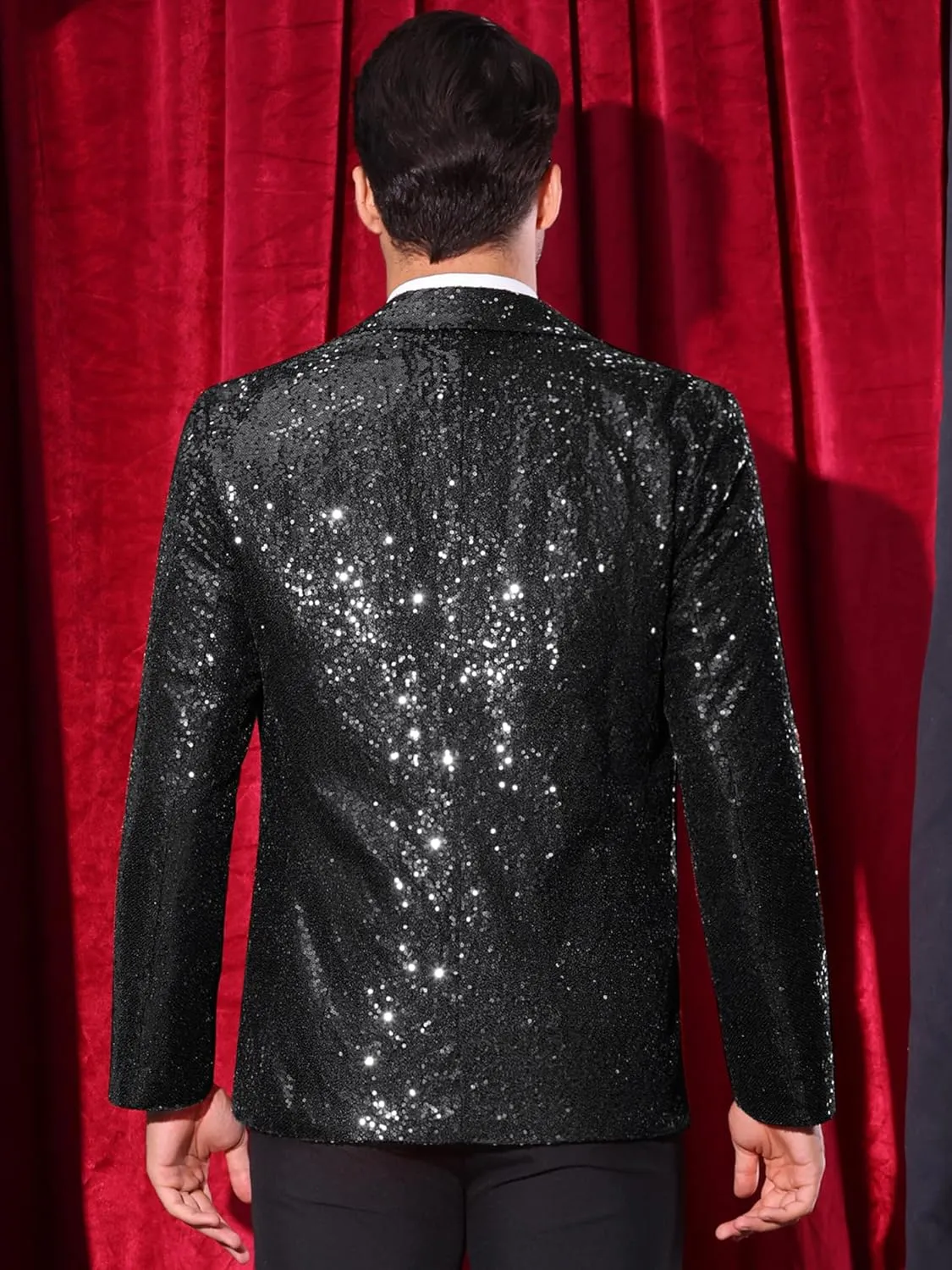 Lars Amadeus Sequin Blazers for Men's Peak Lapel Glitter Sport Coat Wedding Sparkly Suit Jacket