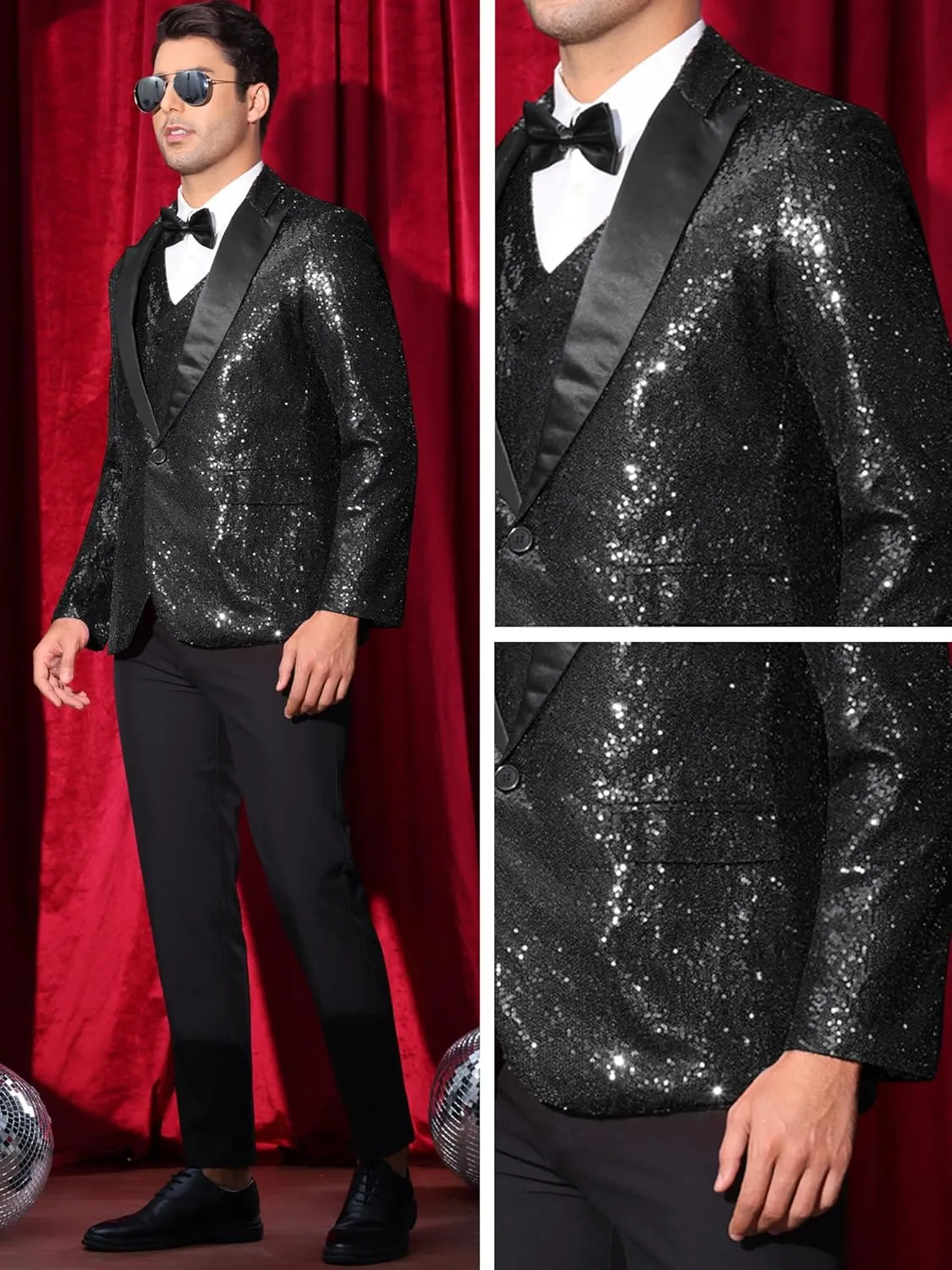 Lars Amadeus Sequin Blazers for Men's Peak Lapel Glitter Sport Coat Wedding Sparkly Suit Jacket