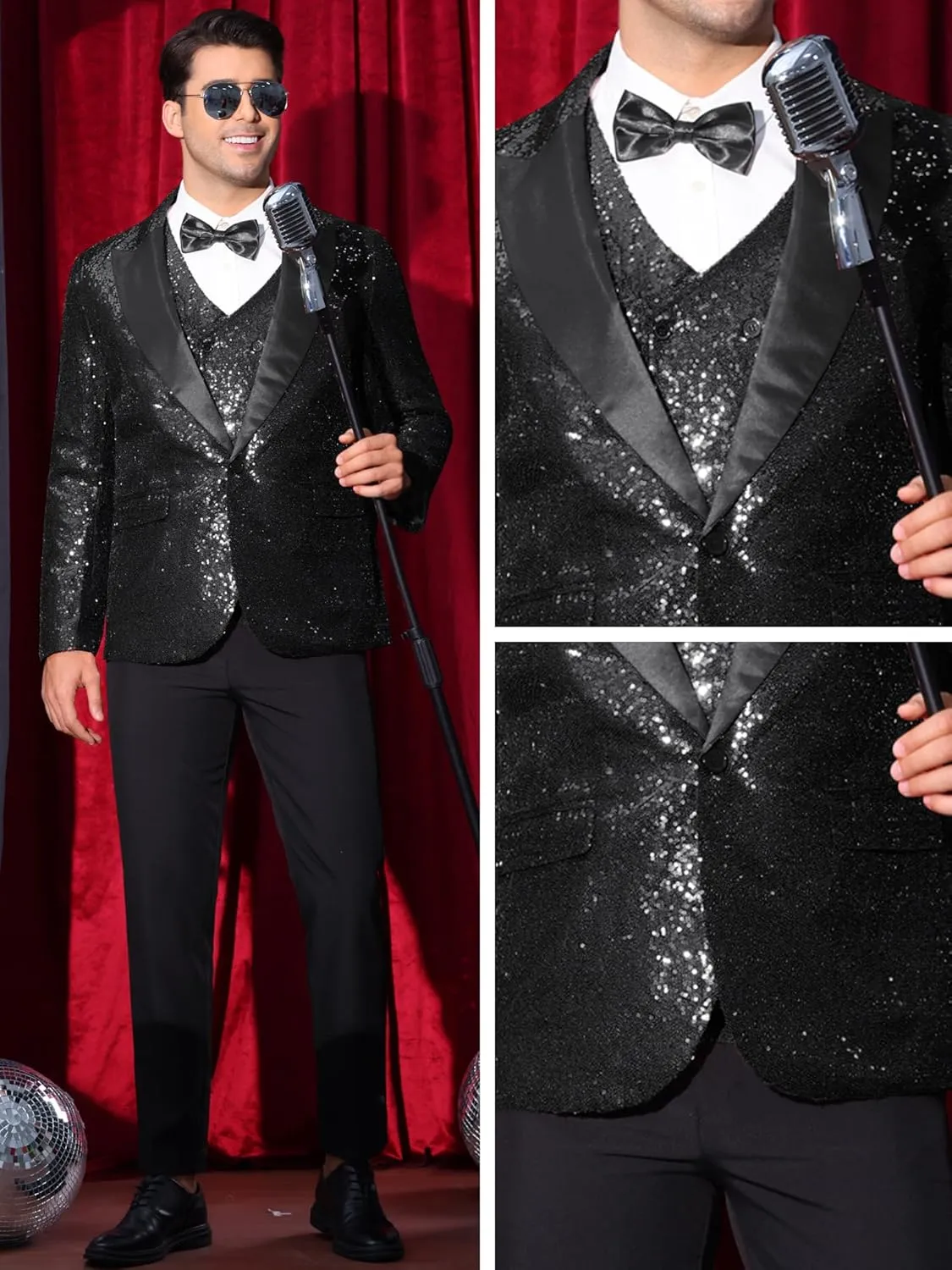Lars Amadeus Sequin Blazers for Men's Peak Lapel Glitter Sport Coat Wedding Sparkly Suit Jacket