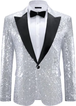 Lars Amadeus Sequin Blazers for Men's Peak Lapel Glitter Sport Coat Wedding Sparkly Suit Jacket