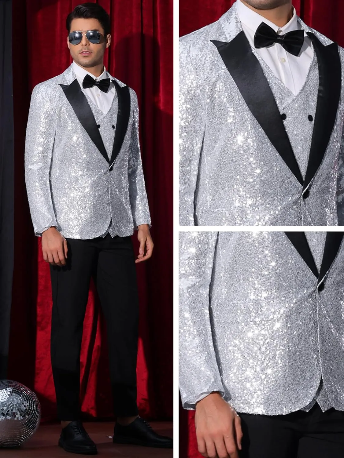 Lars Amadeus Sequin Blazers for Men's Peak Lapel Glitter Sport Coat Wedding Sparkly Suit Jacket