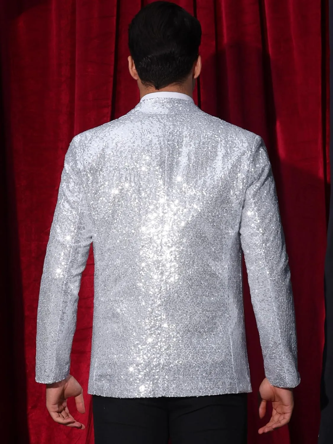 Lars Amadeus Sequin Blazers for Men's Peak Lapel Glitter Sport Coat Wedding Sparkly Suit Jacket