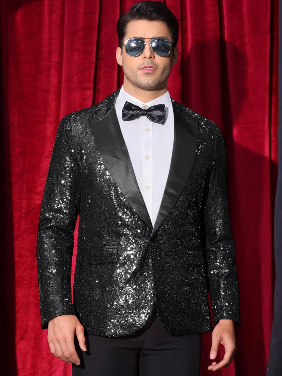 Lars Amadeus Sequin Blazers for Men's Peak Lapel Glitter Sport Coat Wedding Sparkly Suit Jacket