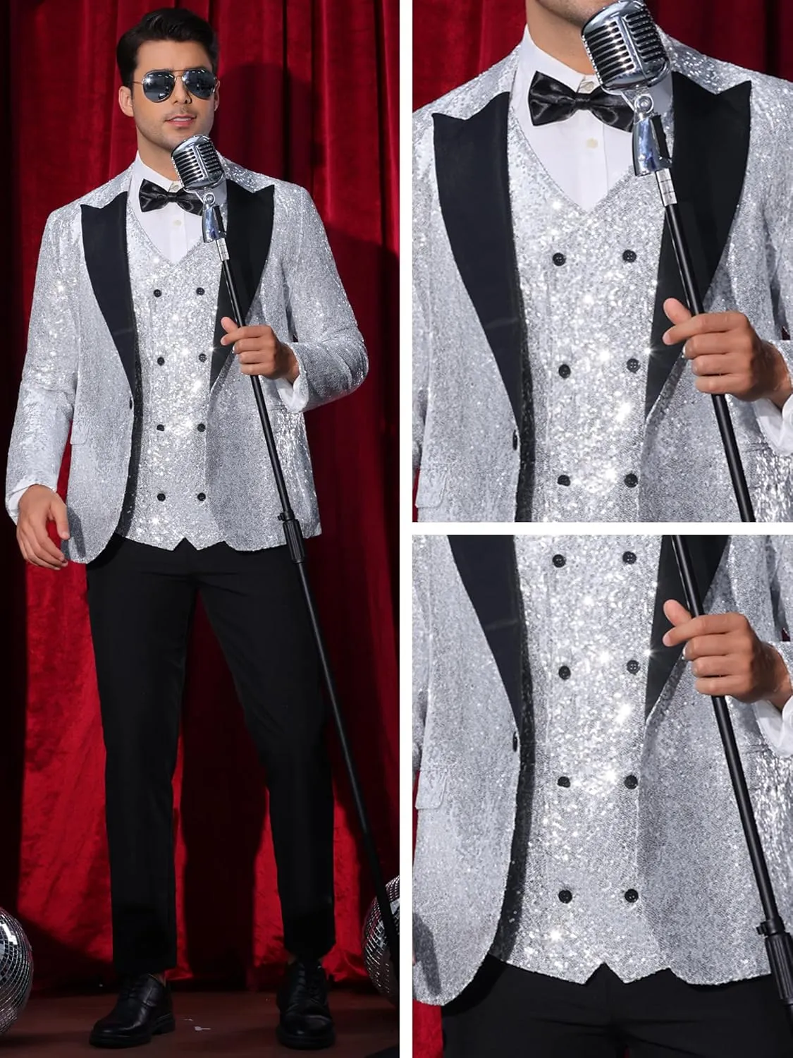 Lars Amadeus Sequin Blazers for Men's Peak Lapel Glitter Sport Coat Wedding Sparkly Suit Jacket