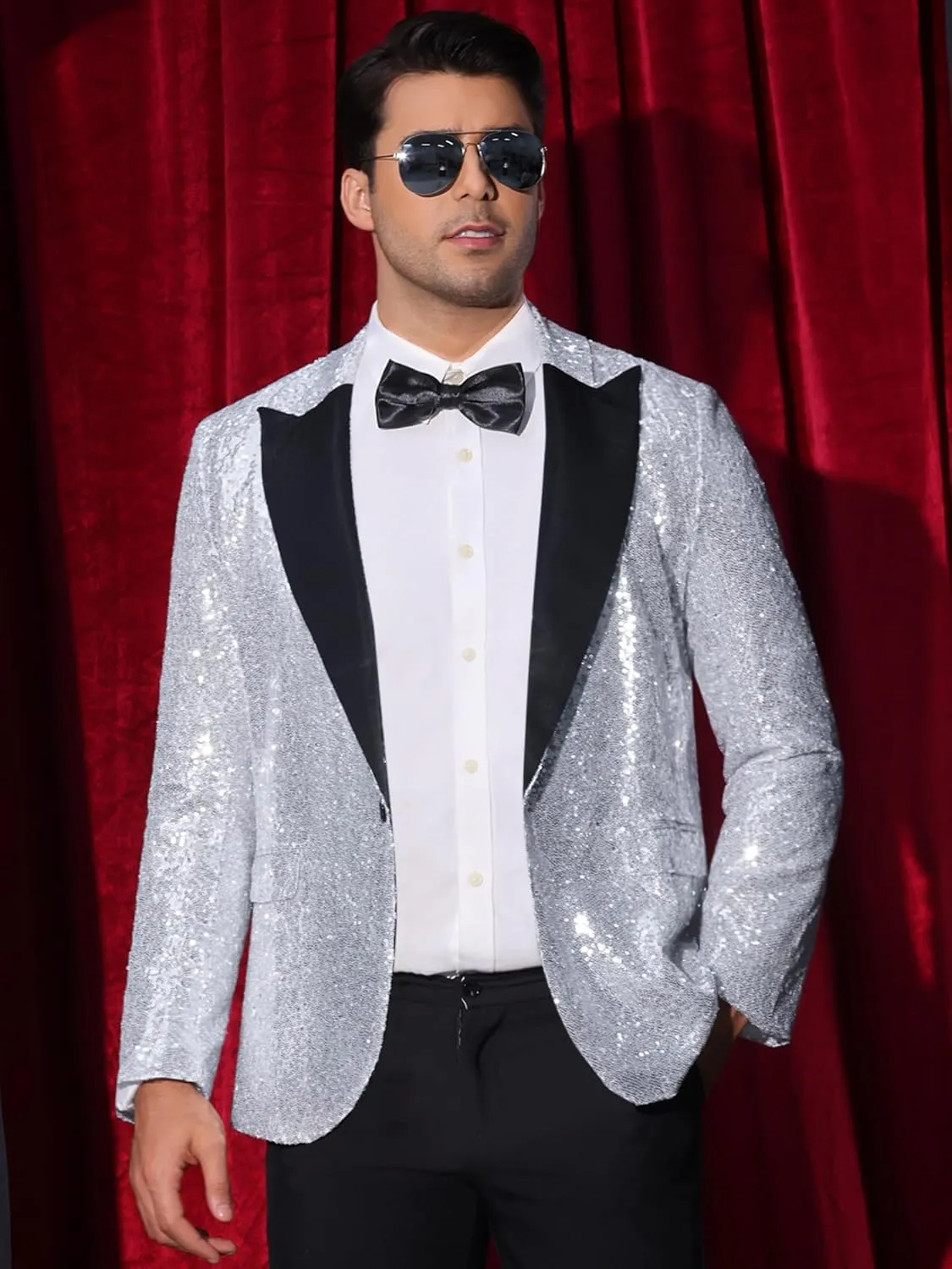 Lars Amadeus Sequin Blazers for Men's Peak Lapel Glitter Sport Coat Wedding Sparkly Suit Jacket