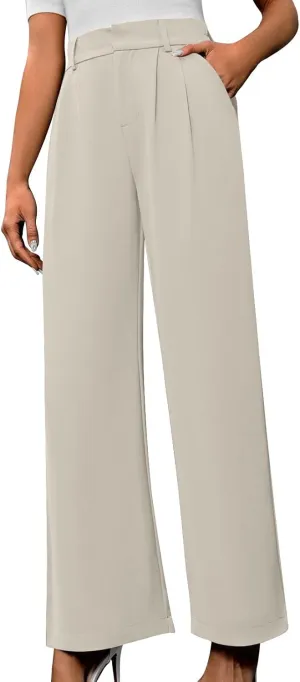 Lastesso Pants for Women Solid Straight Wide Leg Trousers with Pcoekts High Waisted Baggy Business Casual Suit Pants