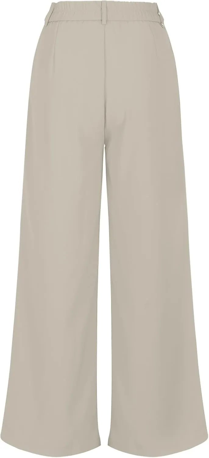 Lastesso Pants for Women Solid Straight Wide Leg Trousers with Pcoekts High Waisted Baggy Business Casual Suit Pants