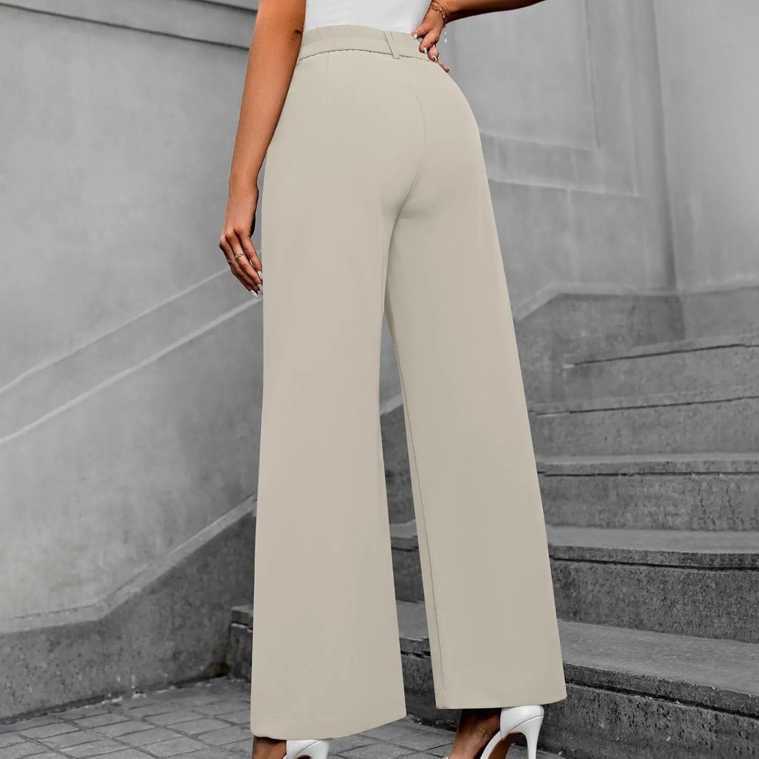 Lastesso Pants for Women Solid Straight Wide Leg Trousers with Pcoekts High Waisted Baggy Business Casual Suit Pants