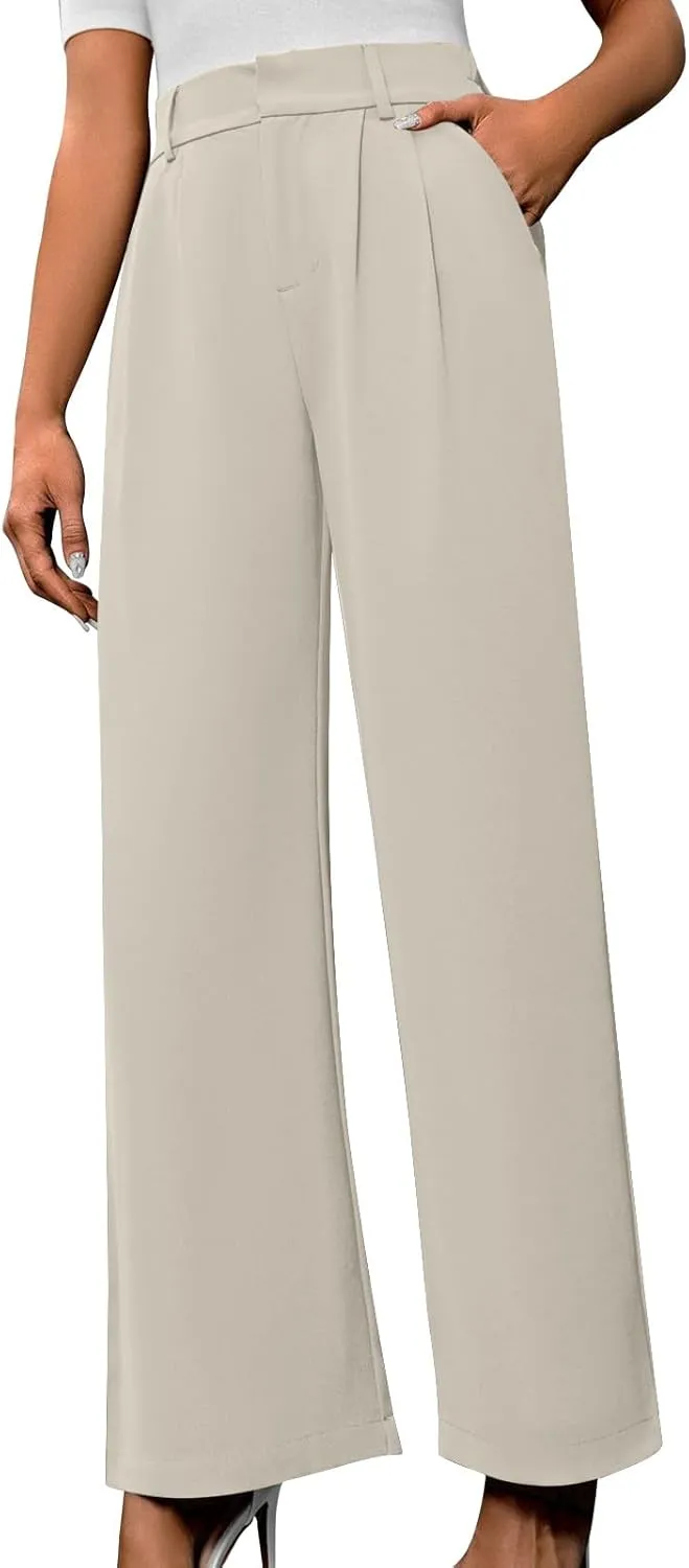 Lastesso Pants for Women Solid Straight Wide Leg Trousers with Pcoekts High Waisted Baggy Business Casual Suit Pants