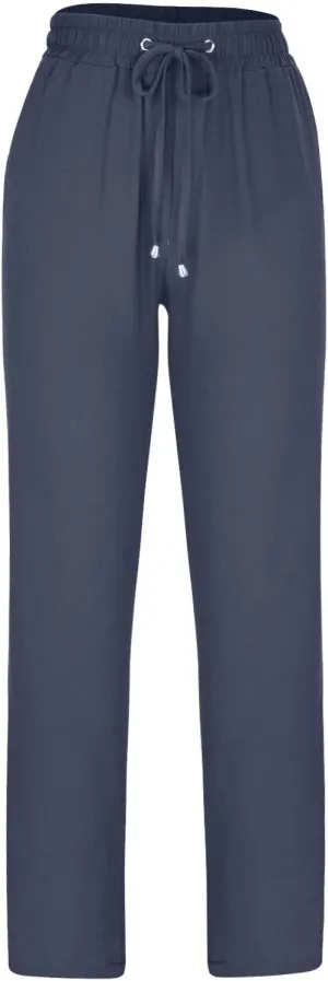 Linen Blend Pants for Women Plus Size Straight Leg Lounge Pants Elastic Waist Trousers Drawstring Vacation Pants