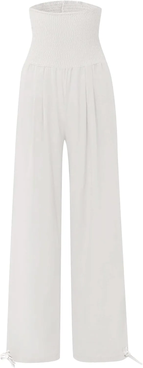 Linen Palazzo Pants for Women Plus Size Baggy Trousers with Pockets High Waist Straight Wide Leg Pants Casual Pants