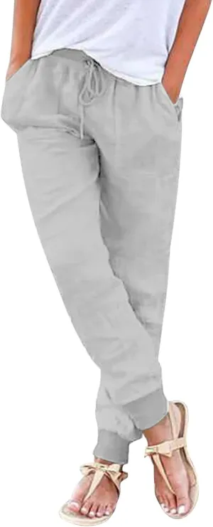 Linen Pants for Women 2025 Summer High Waist Straight Leg Lounge Pant Casual Loose Lightweight Beach Trousers with