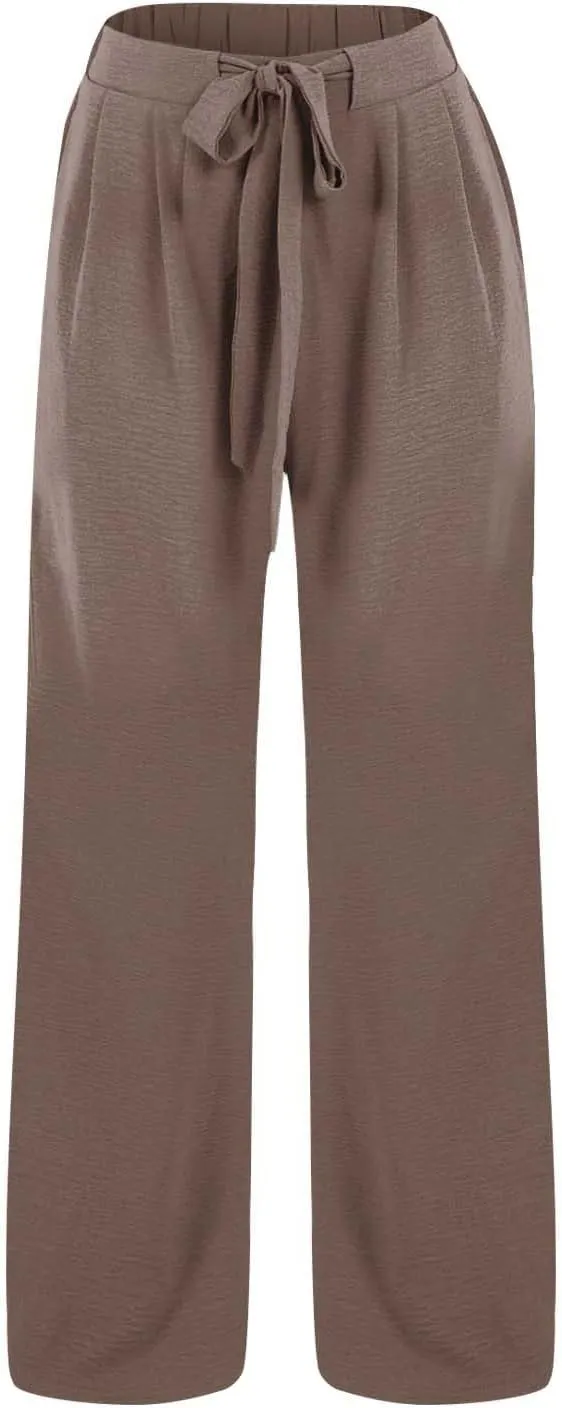 Linen Pants for Women Summer High Waist Drawstring Wide Leg Lounge Trousers Casual Loose Beach Pant with Pocket