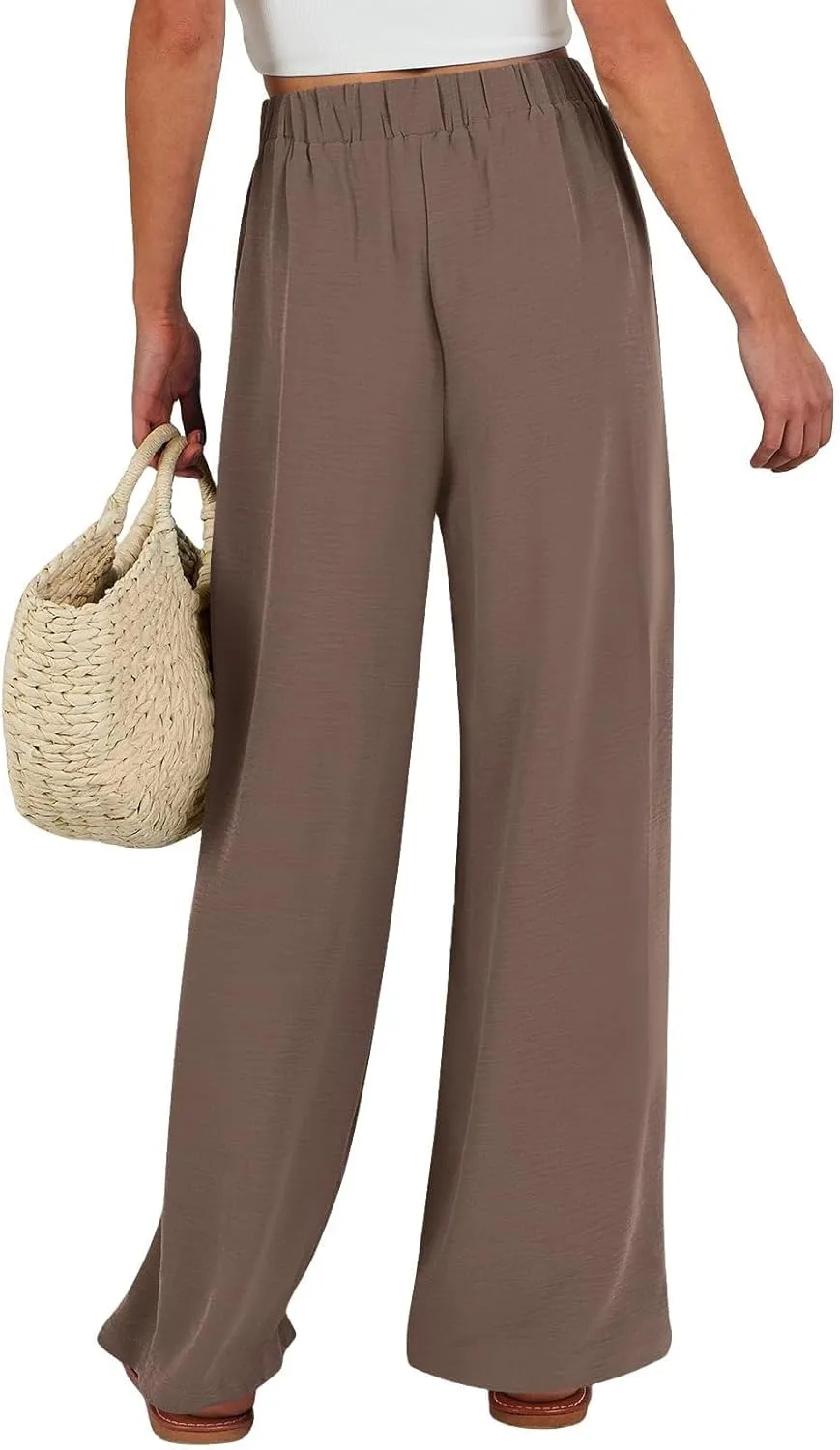 Linen Pants for Women Summer High Waist Drawstring Wide Leg Lounge Trousers Casual Loose Beach Pant with Pocket