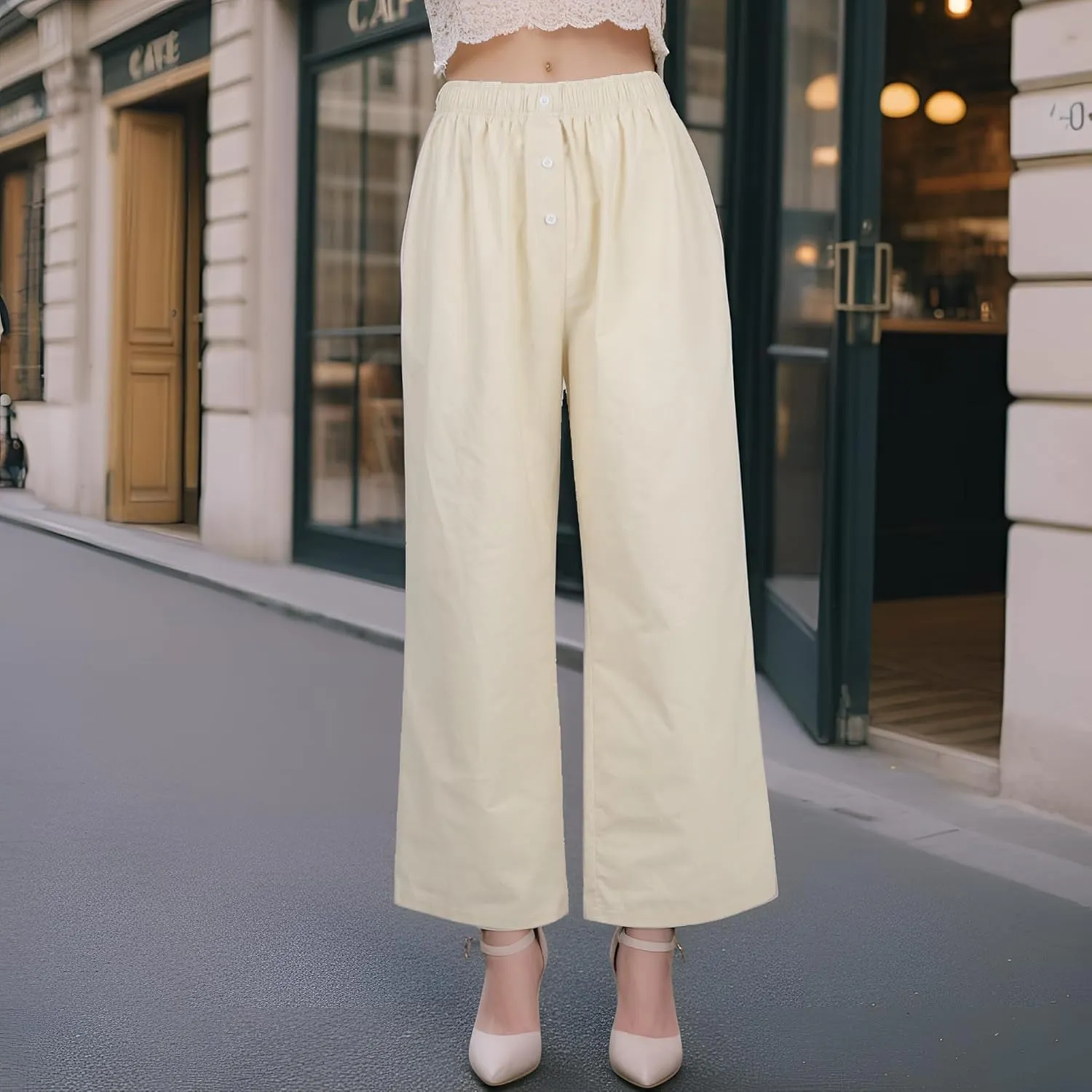 Linen Pants for Women Summer High Waisted Wide Leg Palazzo Pants Palazzo Pant Dressy Trouser with Pockets (S-2Xl)