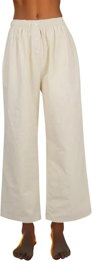 Linen Pants for Women Summer High Waisted Wide Leg Palazzo Pants Palazzo Pant Dressy Trouser with Pockets (S-2Xl)