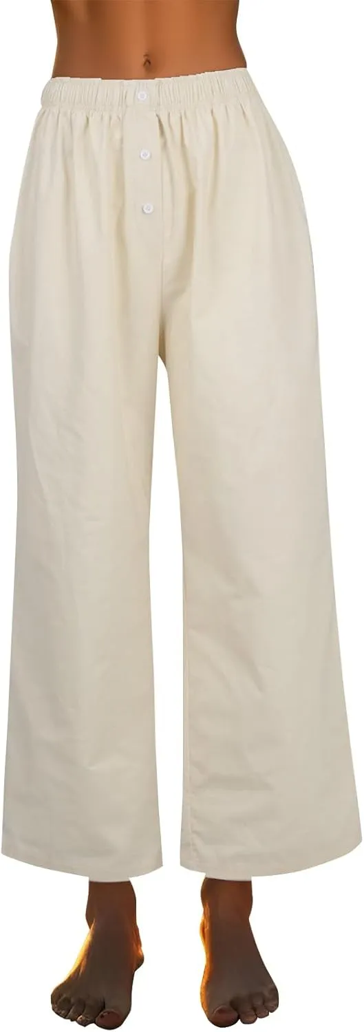 Linen Pants for Women Summer High Waisted Wide Leg Palazzo Pants Palazzo Pant Dressy Trouser with Pockets (S-2Xl)