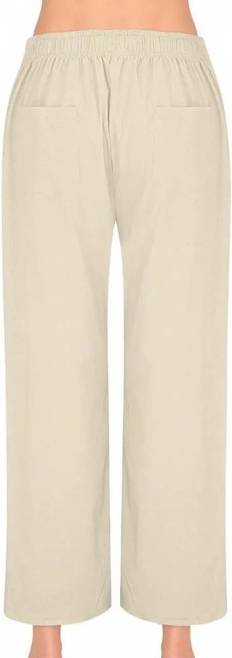Linen Pants for Women Summer High Waisted Wide Leg Palazzo Pants Palazzo Pant Dressy Trouser with Pockets (S-2Xl)