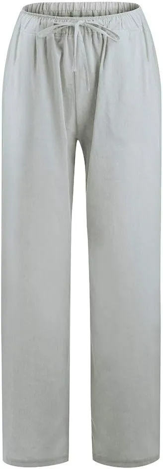 Linen Pants Women Casual Linen High Waist Pant Loose Fit Summer Pants Trousers Cotton Linen Palazzo Pants with Pockets