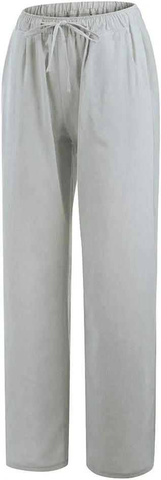 Linen Pants Women Casual Linen High Waist Pant Loose Fit Summer Pants Trousers Cotton Linen Palazzo Pants with Pockets