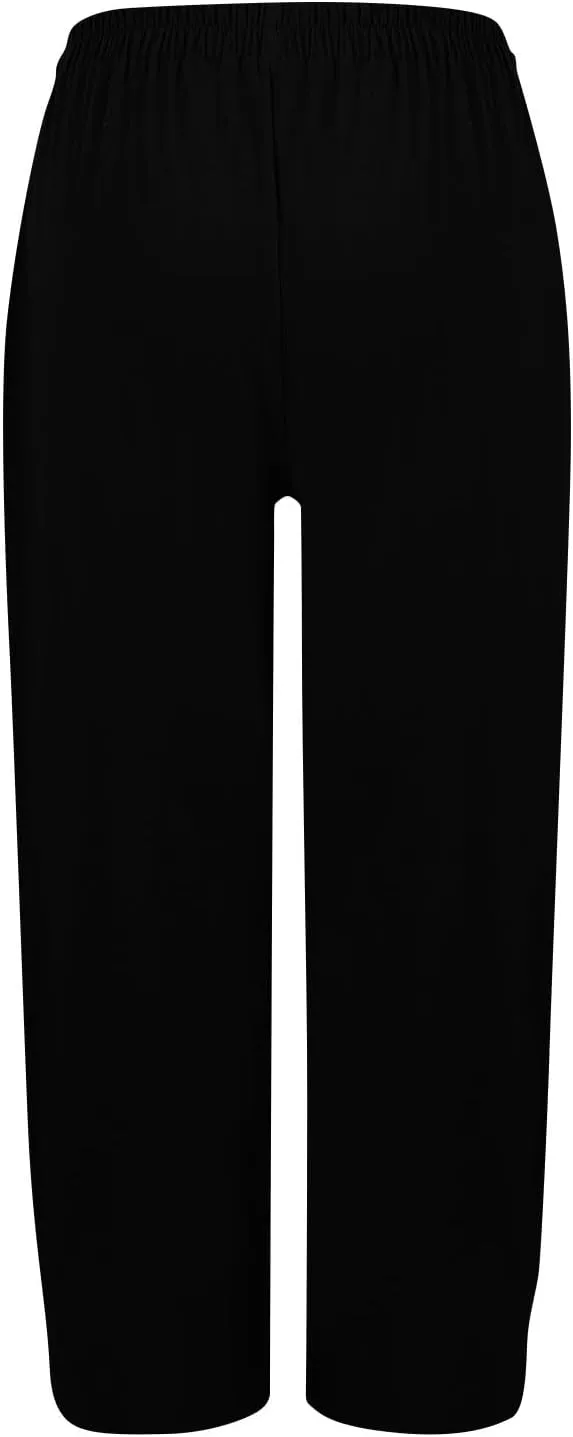 Linen Pants Women Summer Palazzo Pants Elastic High Waist Trouser Travel Wide Leg Pant with Pockets (S-2Xl)