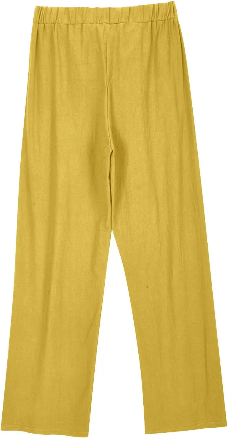 Linen Pants Women Wide Leg High Waist Adjustable Knot Summer Dressy Casual Drawstring Trousers Flowy Palazzo Pants