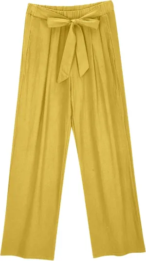 Linen Pants Women Wide Leg High Waist Adjustable Knot Summer Dressy Casual Drawstring Trousers Flowy Palazzo Pants