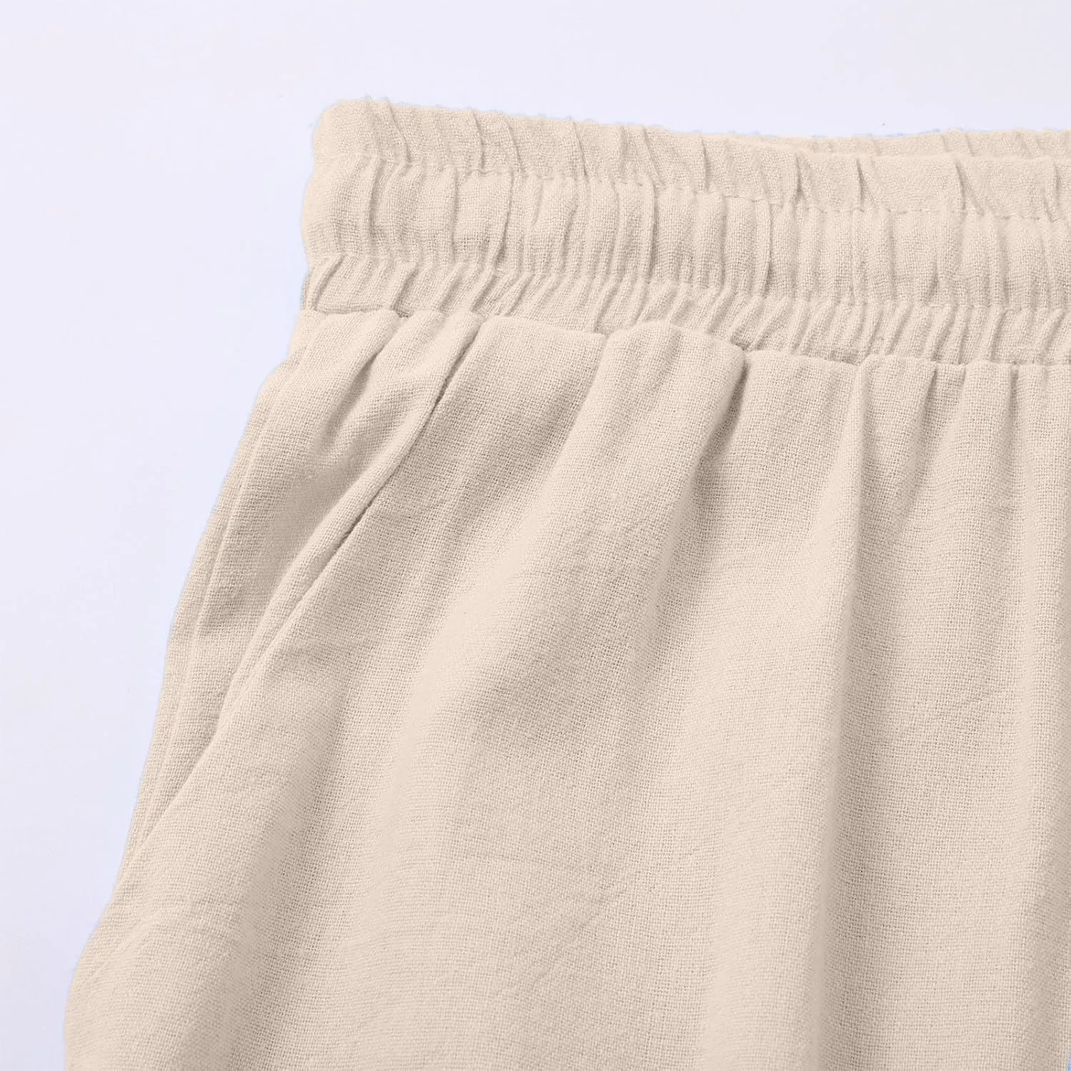 Linen Wide Leg Checkered Trousers Leg Pants Casual Baggy Elastic Waistband with Pockets Fashionable Pants Casua