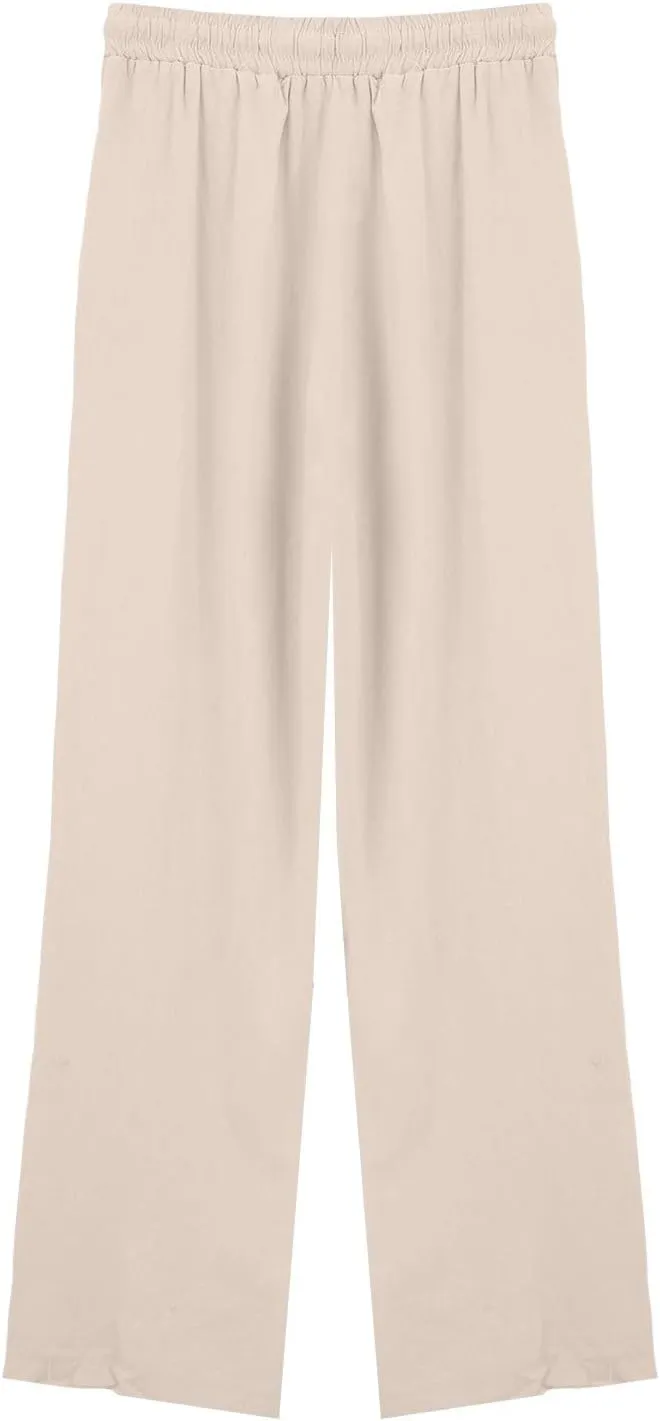 Linen Wide Leg Checkered Trousers Leg Pants Casual Baggy Elastic Waistband with Pockets Fashionable Pants Casua
