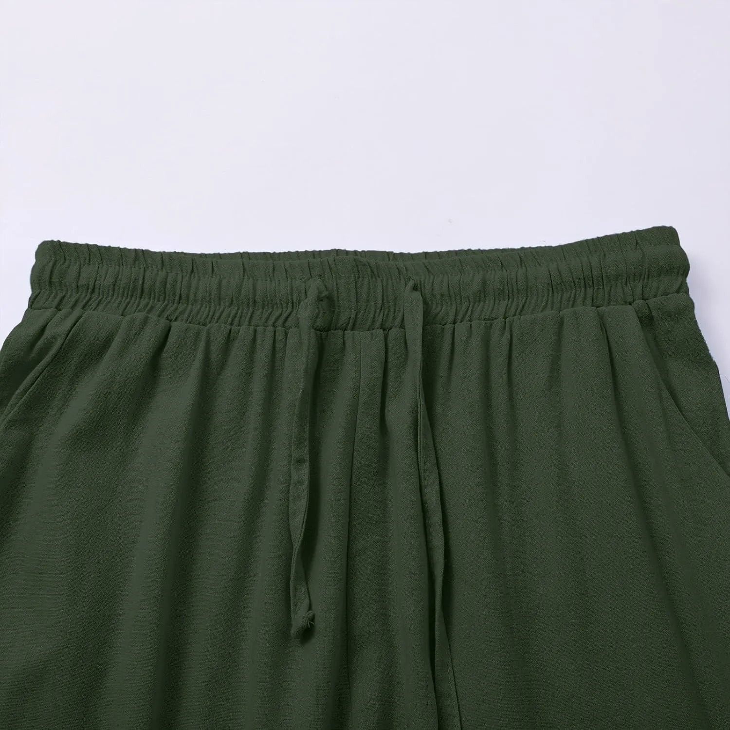 Linen Wide Leg Checkered Trousers Leg Pants Casual Baggy Elastic Waistband with Pockets Fashionable Pants Casua