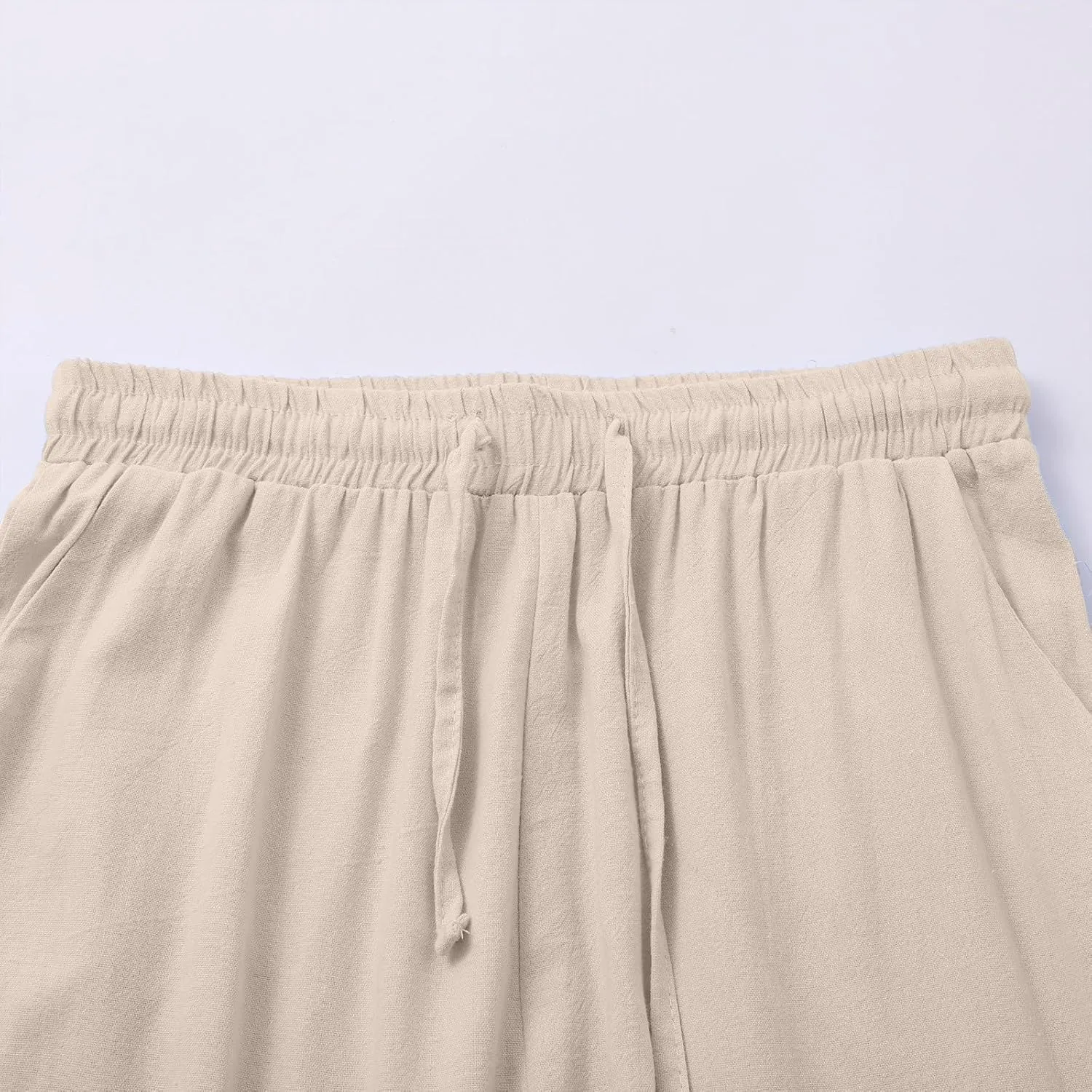Linen Wide Leg Checkered Trousers Leg Pants Casual Baggy Elastic Waistband with Pockets Fashionable Pants Casua
