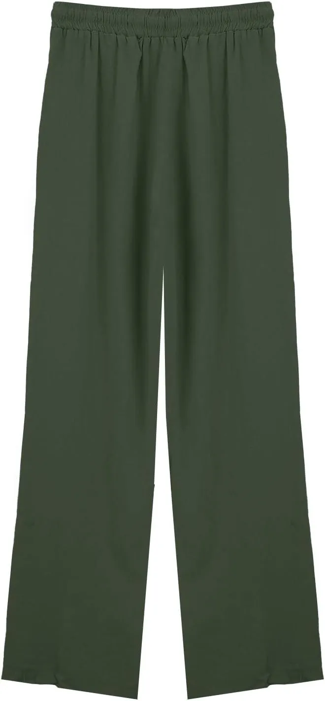 Linen Wide Leg Checkered Trousers Leg Pants Casual Baggy Elastic Waistband with Pockets Fashionable Pants Casua